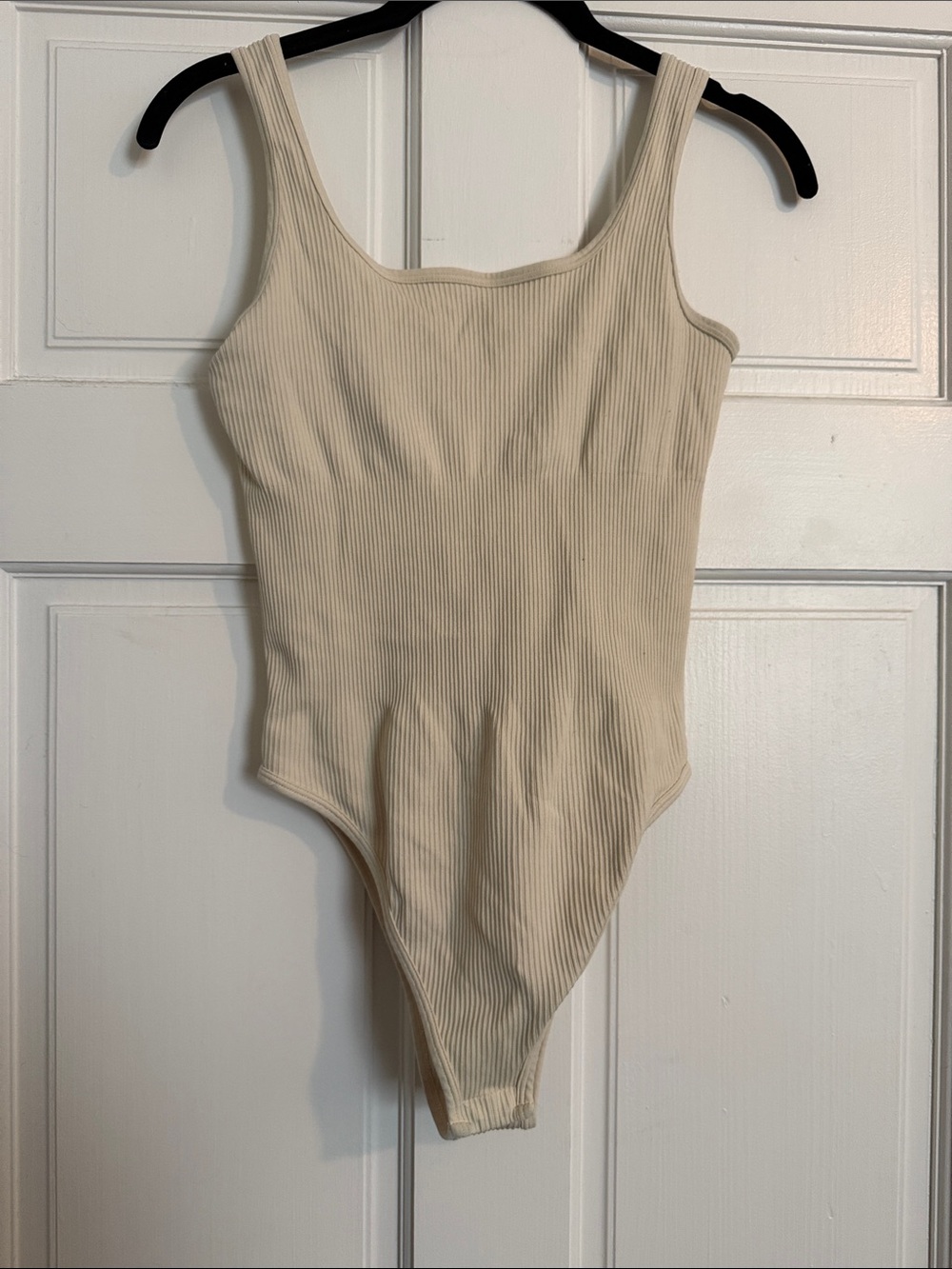 Women's Ribbed Cream Scoop Neck Bodysuit